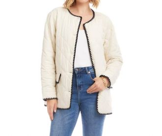 Karen Kane Edge Stitch Quilted Jacket In Cream And Black