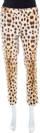 Roberto Cavalli Beige Leopard Print Cotton Tapered Ankle Grazer Trousers