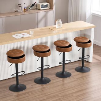 Woltu Woltu - Juego De 4 Taburetes De Bar De Cocina Con Reposapi&eacute;s Giratorios Y Ajustables, Color Marr&oacute;n