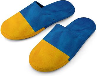 Generic Vintage Ukraine Flag Flannel Mens Slip-on Slippers Winter Warm House Shoes with Rubber Sole for Home Hotel