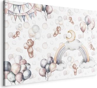 OEM Imagen - Ositos De Peluche Con Globos - Ositos De Peluche Volando Entre Globos, Nubes Y Un Arco&iacute;ris En Sutiles Colores Pastel / Ositos De Peluche En E
