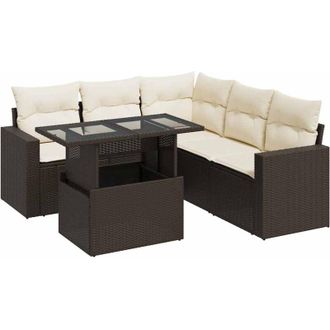 vidaXL Set Sof&aacute;s De Jard&iacute;n 6 Piezas Y Cojines Rat&aacute;n Sint&eacute;tico Marr&oacute;n Vidaxl