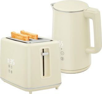 HOMCOM 1.5L 3000W Fast Boil Electric Kettle and 2 Slice Toaster Set - Beige | TJ Hughes
