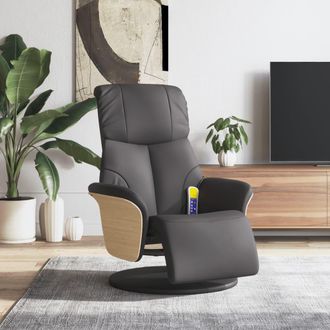 vidaXL Sill&oacute;n Reclinable De Masaje Con Reposapi&eacute;s Cuero Sint&eacute;tico Gris Vidaxl