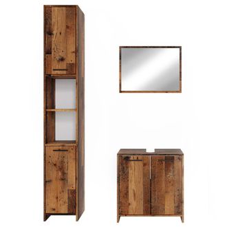 Vicco Conjunto De Muebles De Ba&ntilde;o Kiko, Roble R&uacute;stico, 3 Partes, Con Armario Alto
