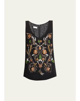 Dries Van Noten Floral Embellished Scoop-Neck Tank Top
