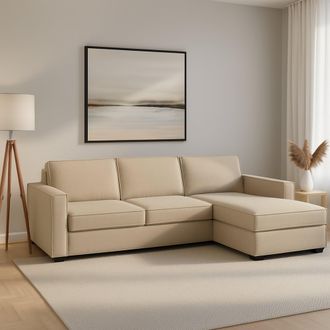 Talamo Italia Sof&aacute; Fijo Dgodea, Sof&aacute; De Esquina, 100% Made In Italy, Sof&aacute; Sal&oacute;n Con, Pen&iacute;nsula Contenedor Derecha, Con Reposabrazos Delgados, Cm 260x95h90, Beige - 