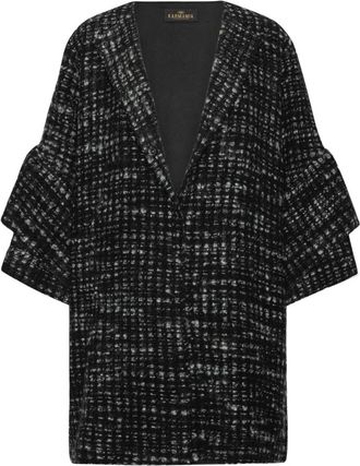 Karmamia Beperkte Zwarte Wollen Jas met Houndstooth Patroon - Dames - Zomerjassen - Zwart - ONE Size - Wol - Jassen
