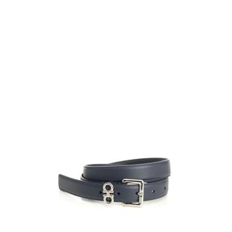Ferragamo Double Gancini Fixed Belt - female - Ferragamo - Belts - Blue - 75 CM - Accessories