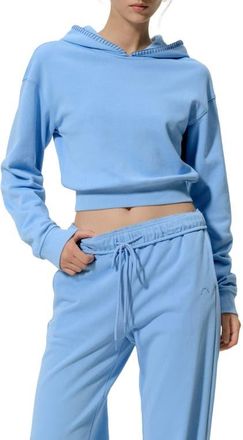 LilySilk SILKERRY Cropped Fit Seamflow Poise Pullover Hoddie in Lagoon Blue at Nordstrom, Size X-Small