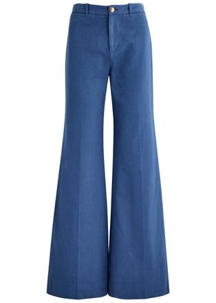 Chlo&eacute; Flared Cotton-canvas Trousers - Blue Dark - 34 (UK6 / XS)