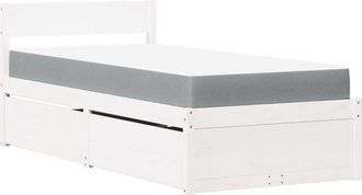 vidaXL Bed with Drawers and Mattress White 100x200 cm Solid Wood Pine vidaXL