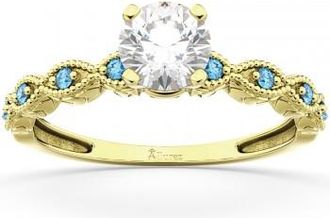 Allurez Vintage Diamond & Blue Topaz Engagement Ring 18k Yellow Gold 0.50ct