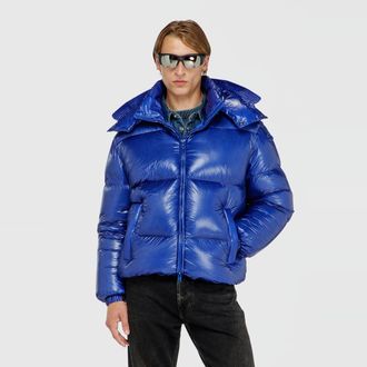 Diesel Down puffer jacket with detachable hood - Winter Jackets - Man - Blue