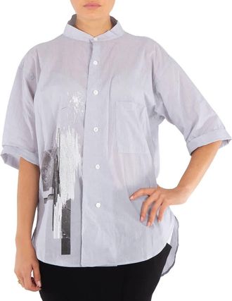 Yohji Yamamoto Ladies Abstract-Print U-Tuck Collar Cotton Shirt