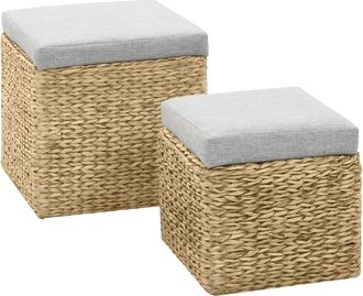 vidaXL Set Pouf 2 Pz In Giunco Grigio - Vidaxl