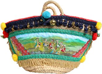 Dolce & Gabbana Multicolor Woven Straw Basket Embellished Sicily Womens Bag