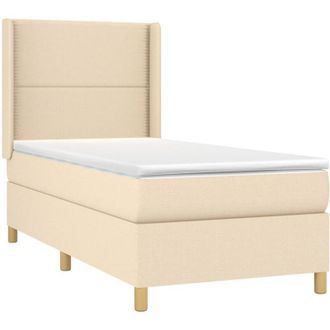 vidaXL Cama Box Spring Colch&oacute;n Y Luces Led Tela Crema 90x200 Cm Vidaxl