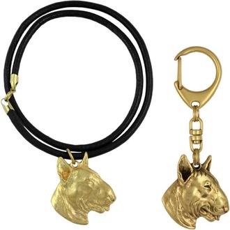 OEM Bull Terrier, Bull Terrier Iii - Llavero Y Collar Con Perro En Caja, Producto Ba&ntilde;ado En Oro De Alta Calidad, Marca Art-dog