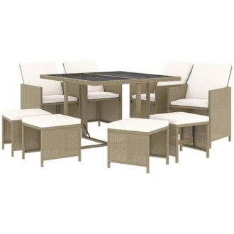 vidaXL Set Comedor De Jard&iacute;n 9 Pzas Con Cojines Rat&aacute;n Sint&eacute;tico Beige Vidaxl