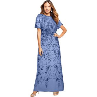 Roaman's Plus Size Beaded Capelet Maxi Gown Glam Evening Dress in Plum Blue at Nordstrom, Size 32