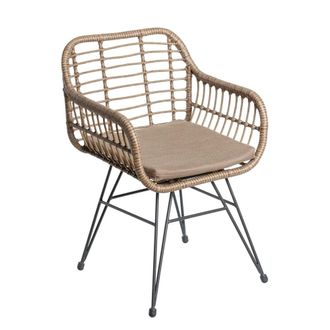 LOLAhome Silla de comedor de interior y exterior marr&oacute;n de acero para terraza