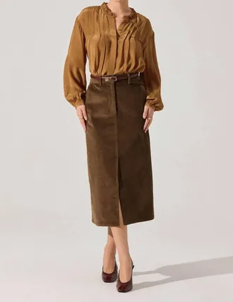 Astr Ashton Pleated Ruffle Trim Top In Bronze