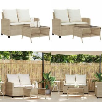 vidaXL Divano Giardino 2 Posti con Cuscini e Tavolo Beige Polyrattan - Tavolino da giardino - Rattan