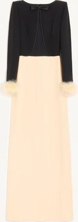 Valentino Abito Lungo In Cady Couture Con Piume Donna NERO/BETULLA 36