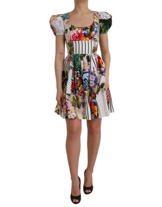 Dolce & Gabbana Womens Multicolor Patchwork Cotton Aline Mini Dress