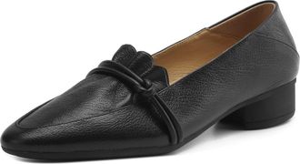 TinaCus Womens Pointed Toe Soft Genuine Leather Low Chunky Heels Handmade Pumps Shoes, Black, 5.5 UK