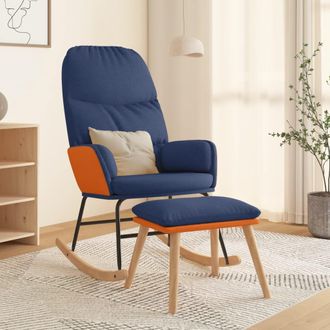 vidaXL Silla Mecedora Con Reposapi&eacute;s Tela Azul Vidaxl