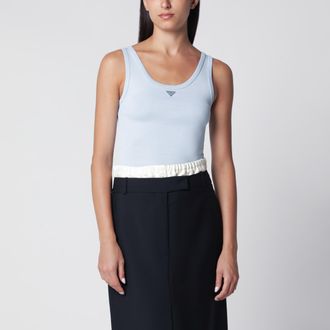 Prada Top a costine in cotone color cielo