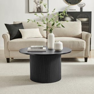 Furniturebox Penrose Round Wooden Pedestal Coffee Table in Black