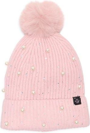 Nanette Lepore Scattered Embellished Faux Fur Pompom Beanie in Pink at Nordstrom Rack