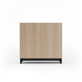 HERDASA Zapatero de melamina nogal claro patas negro 90x90x27 cm