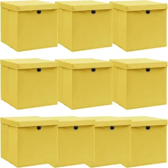 vidaXL Cajas De Almacenaje Con Tapas 10 Uds Tela Amarillo 32x32x32 Cm Vidaxl