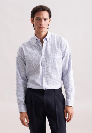 Seidensticker Flanellhemd SEIDENSTICKER Schwarze Rose, Herren, Gr. XXL (46), normale &Auml;rmell&auml;ngen, blau, 100% Baumwolle, bedruckt, kariert, regular fit, 2-Knopf-Mans