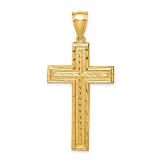 Diamond2Deal 14k Yellow Gold Large Diamond-cut Cross Pendant