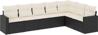 vidaXL Set De Comedor De Jard&iacute;n 7 Pzas Y Cojines Rat&aacute;n Sint&eacute;tico Negro Vidaxl