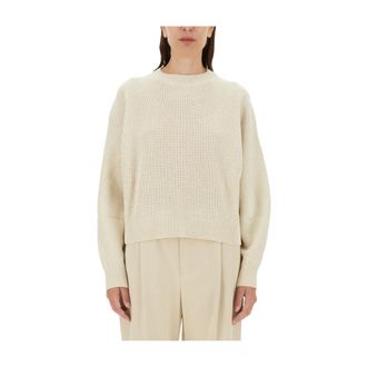 Brunello Cucinelli Gebreide trui met ronde hals en pailletten - Dames - Truien - Beige - Maat: M Wol
