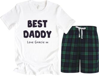 Generic Personalised Best Daddy Pyjamas T-Shirt & Tartan Shorts (L, Green)