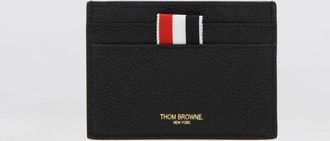 Thom Browne Portacarte piatto in pelle a grana con motivo a righe e logo laminato