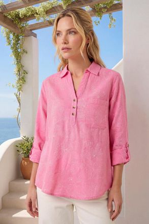 Roman Floral Print Collar V-Neck Shirt