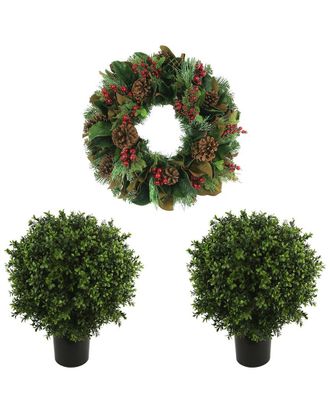 Creative Displays Inc. Classic Christmas Holiday Wreath & 2 Uv Boxwood Drop-Ins