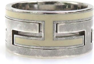 Hermès Off-White Silver Enamel Silver 925 Band Ring (Pre-Owned)
