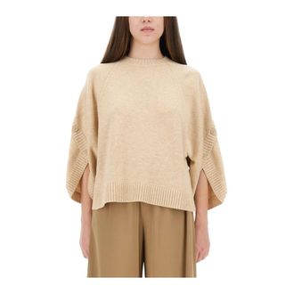 Max Mara Round-neck Knitwear, female, Beige, Size: S High Neck Ribbed Knit Sweater