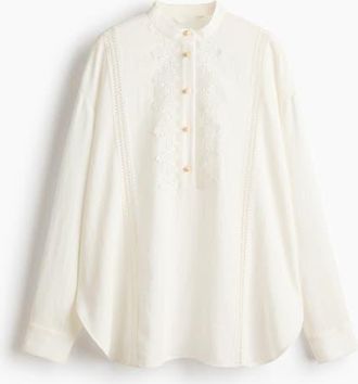 H&M Lace-trimmed Blouse in White at Nordstrom, Size X-Small