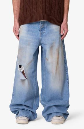 mnml Baggy Distressed Rave Denim Jeans in Washed Blue at Nordstrom, Size 38