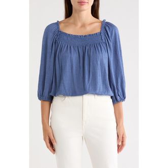 Max Studio Crinkled Balloon Sleeve Bubble Hem Top in Blue at Nordstrom Rack, Size X-Large